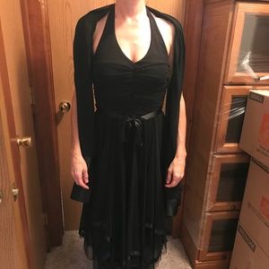 Backless Black Dress with Scarf